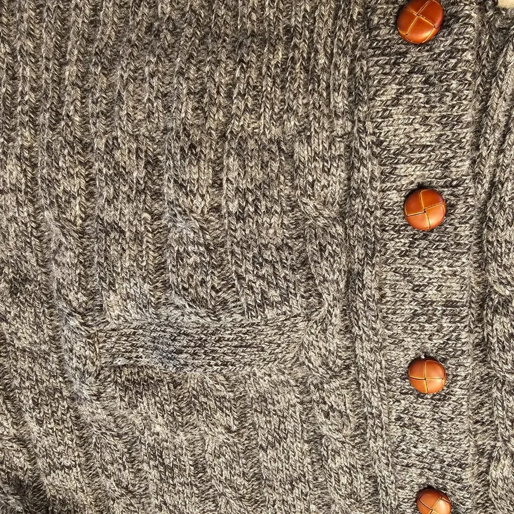 Eddie Bauer Vintage Mens Wool CableKnit Cardigan Shawl Collar Elbow Patch Grey L